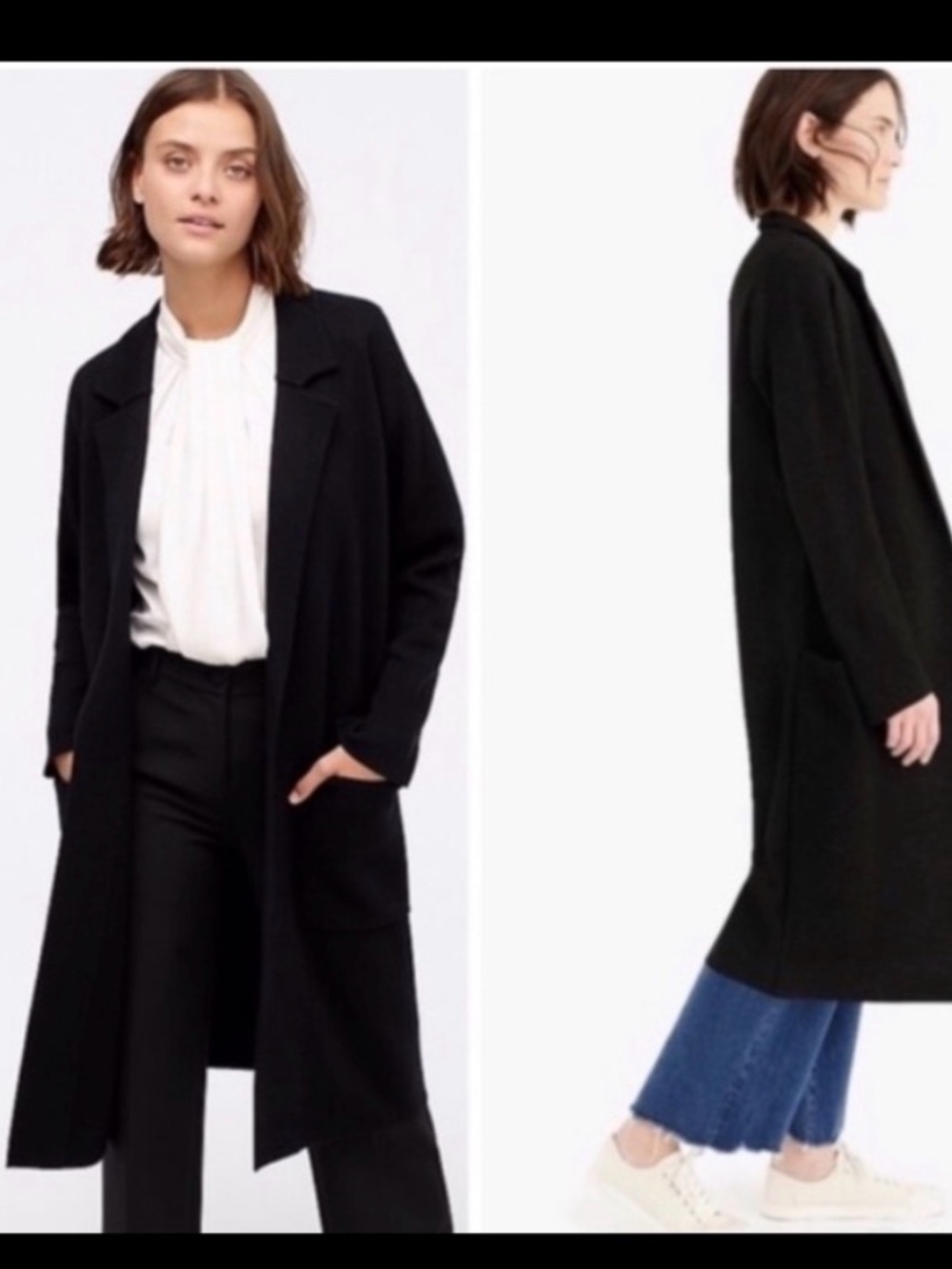 J. Crew Black Long Open-Front Cardigan Coat